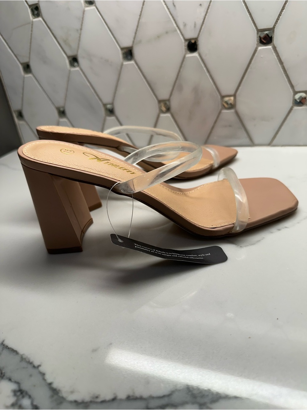 Clear-Strap Nude Block Heel Sandals - Picture 4 of 6